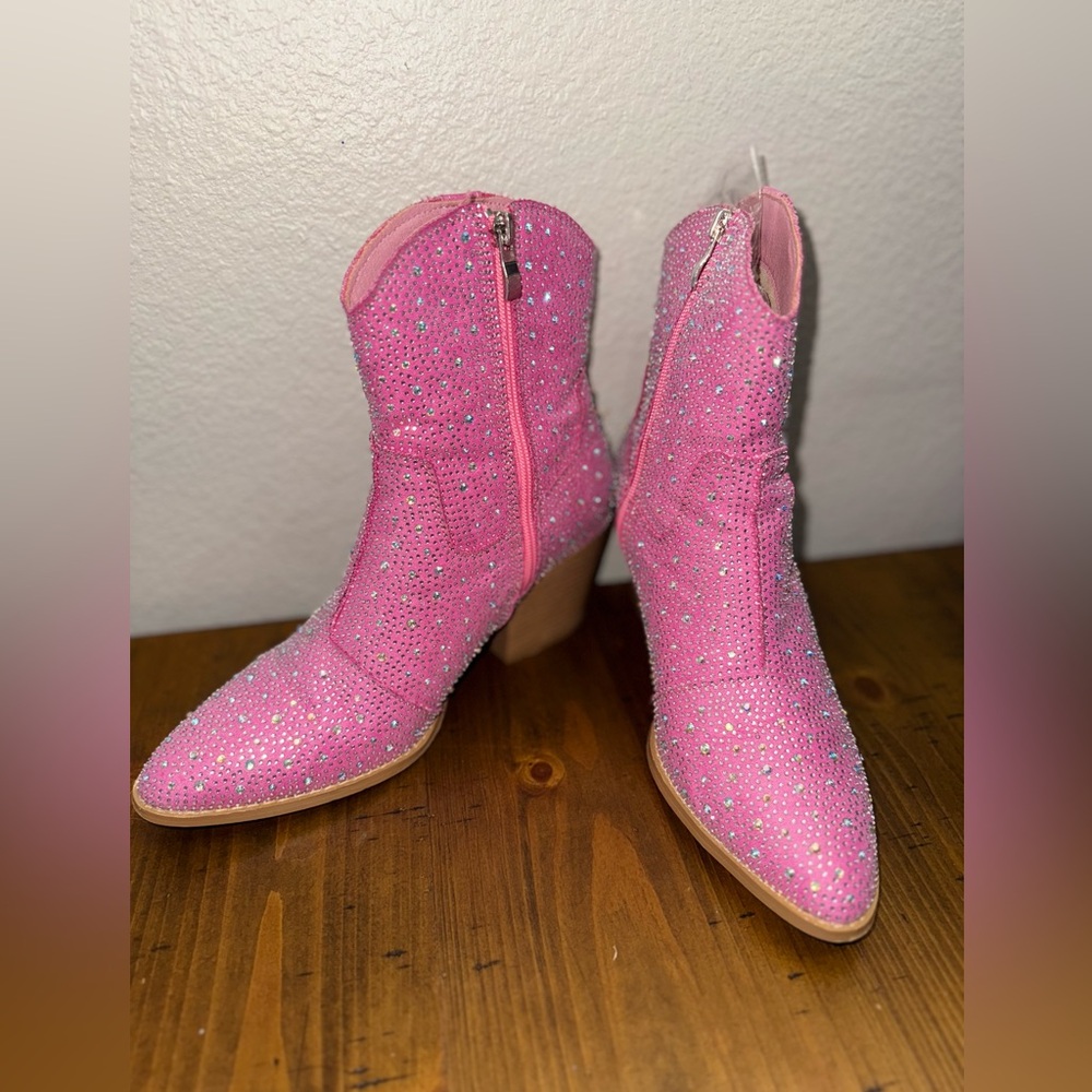 SHEIN Valentines‎ Pink Rhinestone Ankle Booties- Size 8